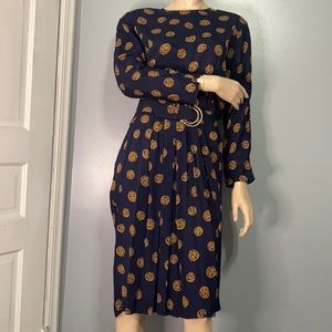 ⭐️LIZ CLAIBORNE Vintage Longsleeves Pleated Front Buckled Floral Dress Sz 14p⭐️